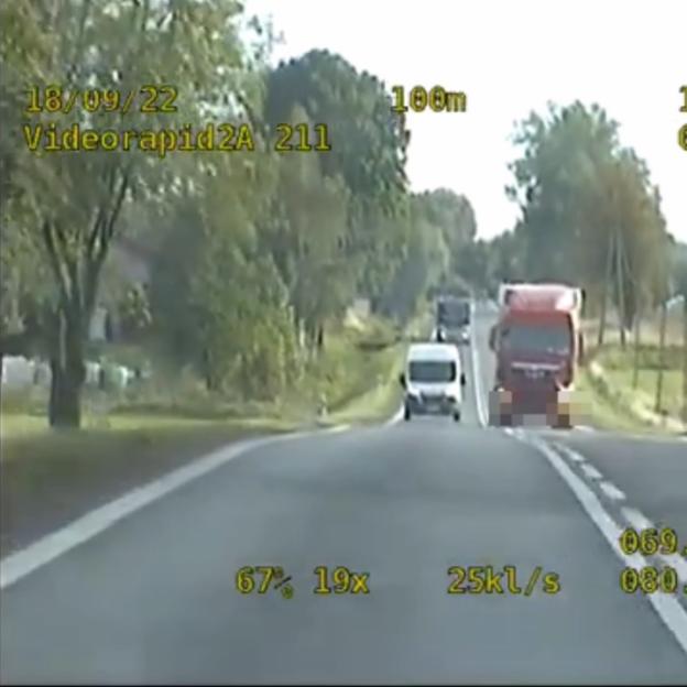 [VIDEO] Kierowca z Estonii ciężarówką przez ciągłą, 4000 zł mandatu.